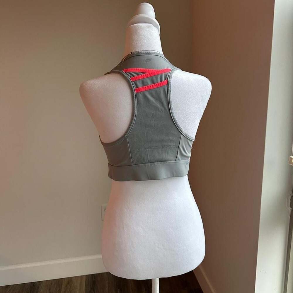 Fabletics Gray High Neck Racerback Sports Bra Pink Stripes Size S